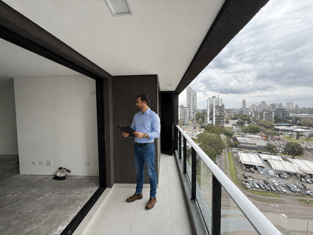 Engenheiro Arthur Krambeck fazendo vistoria de recebimento de imovel