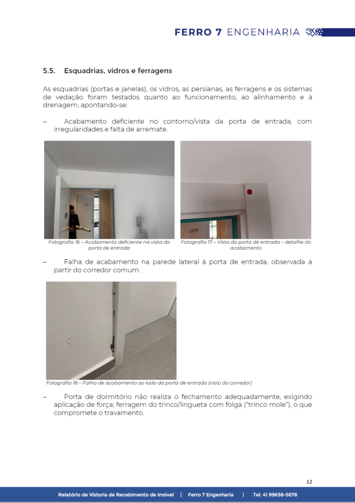 Página do laudo de vistoria de recebimento de imóvel com ART