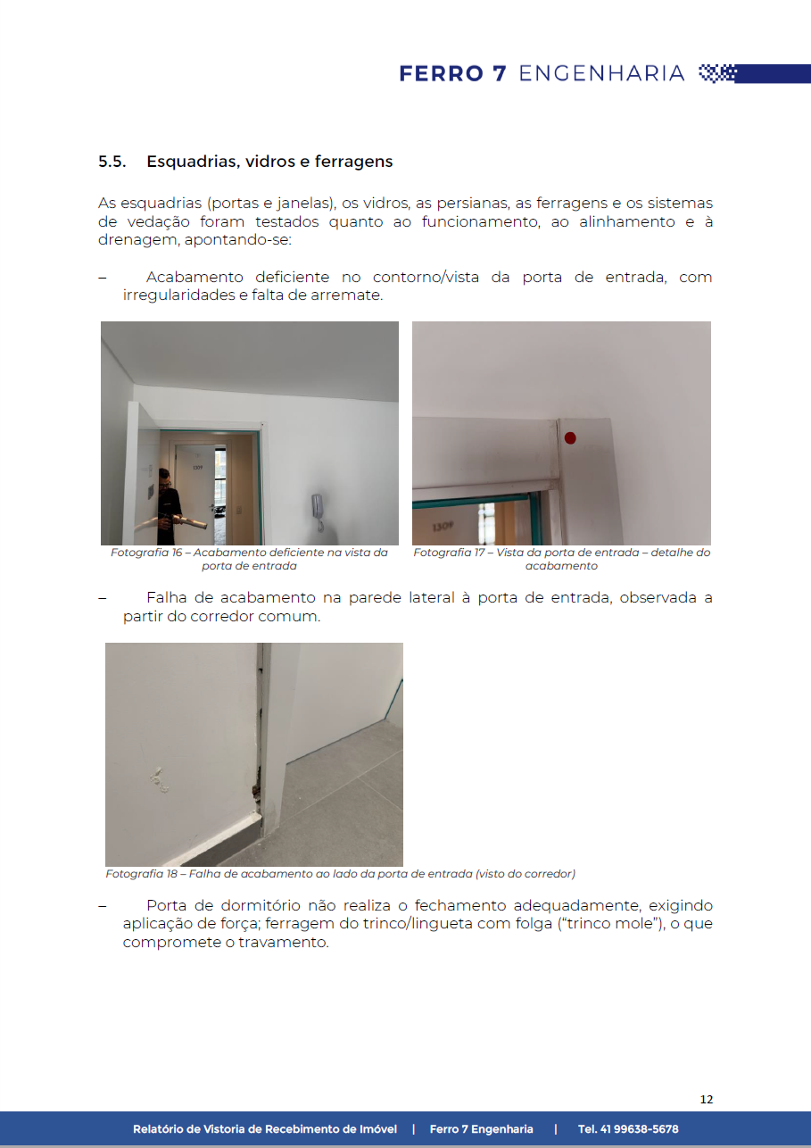 Pagina de um laudo de vistoria de recebimento de imovel com ART